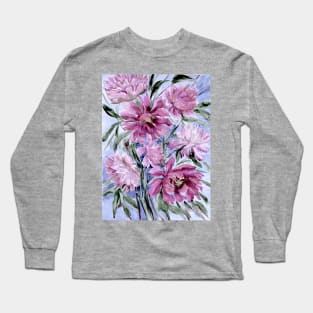 Peonies in Shadow Watercolor Painting Long Sleeve T-Shirt